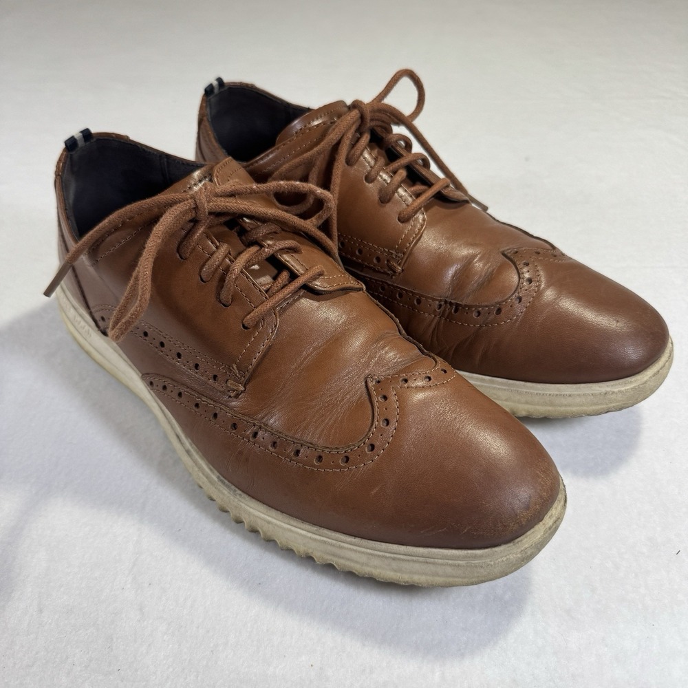Cole Haan Grand+ Wingtip Oxford Mens 10M British Tan Leather Brogue Dress Shoes
